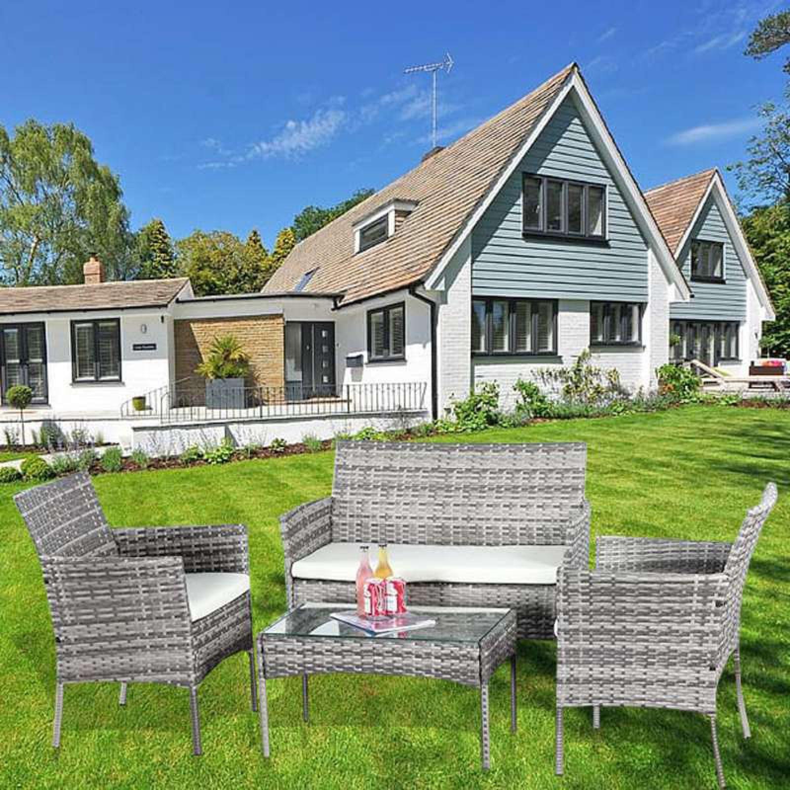 Indoor/Outdoor Rattan Furniture Set - 4-Piece Mix Grey Garden Patio Sofa - XEO Home